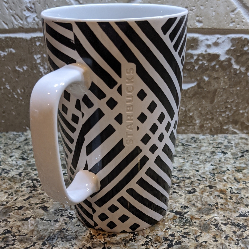 Starbucks Geometric Mug Cup Dot Tall Black White Striped Lines Math Teacher